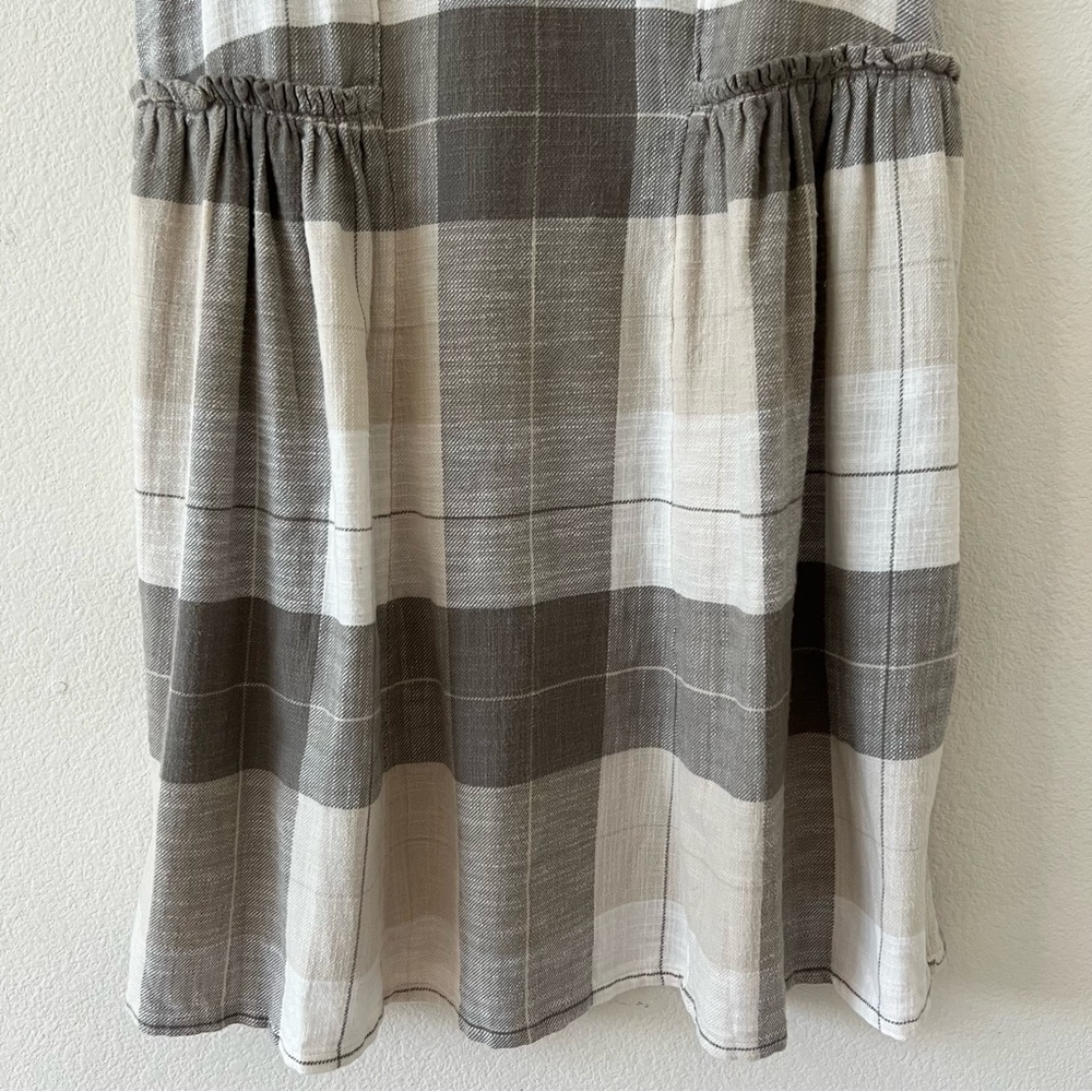 UpWest Plaid Flannel Babydoll Mini Dress Flutter Sleeve Beige Gray NWT Size M - Picture 10 of 15